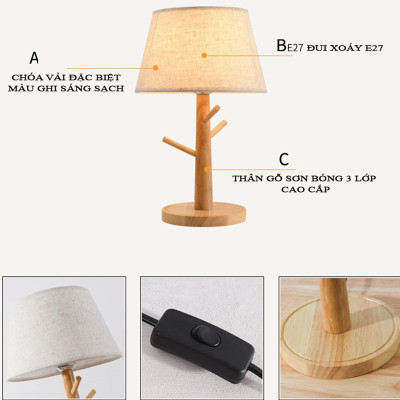 Đèn ngủ để bàn XERA thân gỗ cao cấp 