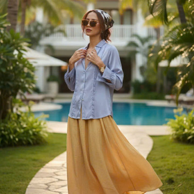 Áo Sơ Mi Lụa Thanh Lâm, Áo Sơ Mi Dài Tay Phong Cách Công Sở Thời trang thiết kế Hity Top173