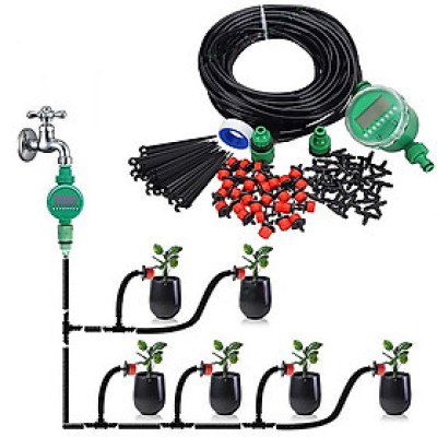 Bộ tưới cây tự động 20 béc nhỏ giọt kèm van nước hẹn giờ cao cấp