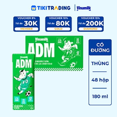 Thùng 48 Hộp sữa dinh dưỡng Vinamilk ADM Gold IQ có đường 180ml