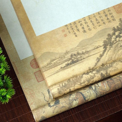 Liễn bồi trục viết thư pháp cổ phong sơn thuỷ in viền tranh thuỷ mặc đặc sắc, thẩm mỹ