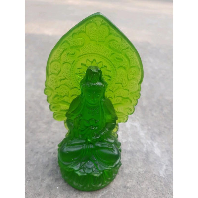 Tượng Phật Bà Quan Âm Mới Đá Lưu Ly Xanh Lá Tươi Đẹp Để Xe Hơi hoặc để bàn cao 12cm đk 7cm đế 5cm Hợp Mệnh Hỏa Mệnh Mộc ạ