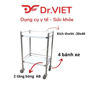 Xe đẩy inox DCG-20 - 2 tầng 30*40 (Không hộc)