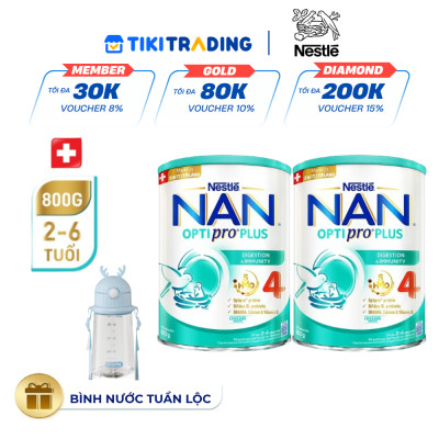 [Tặng Bình nước tuần lộc] Bộ 2 lon Sữa bột Nestlé NAN OPTIPRO PLUS 4 800g/lon với 5HMO Giúp tiêu hóa tốt + Tăng cường đề kháng - Bé 2-6 tuổi