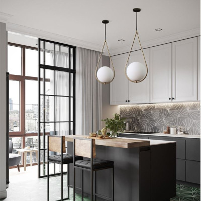 Đèn thả SAPAS chao thủy tinh địa cầu, khung mạ vàng hình giọt nước - kèm bóng LED chuyên dụng (82).