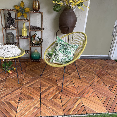 Sàn Gỗ Lót Ban Công Thương Hiệu ANKAN Màu Nâu Vàng Nan Hoa, Vỉ Gỗ Lót Sàn Dùng Để Lót Sân Vườn, Nhà Tắm, Phòng Spa, Có Phủ PU, Siêu Bền, Chống Thấm, Chống Trơn Trượt, Tiêu Chuẩn Xuất Khẩu (9 Vỉ) - Hàng Chính Hãng