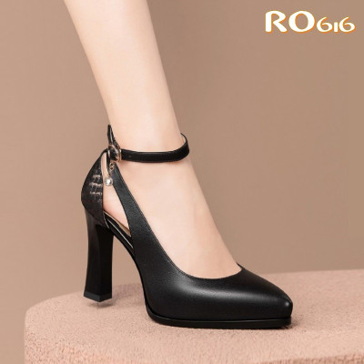 Giày sandal nữ cao gót 9 phân hàng hiệu rosata màu đen thời trang cao cấp ro616
