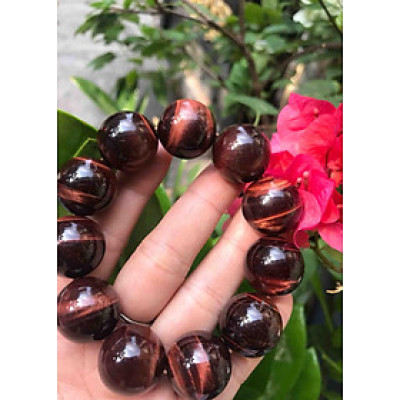 CHIẾC VÒNG PHONG THUỶ ĐÁ MẮT HỔ  ĐỎ NÂU TỰ NHIÊN SIZE 20MM NAM mệnh HOẢ THỔ KIM