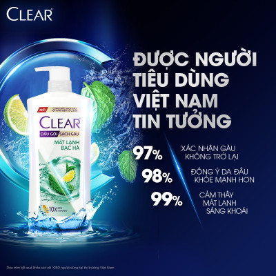 Dầu gội đầu Clear Mát Lạnh Bạc Hà sạch gàu ngứa và vi khuẩn suốt 48 Giờ 880g