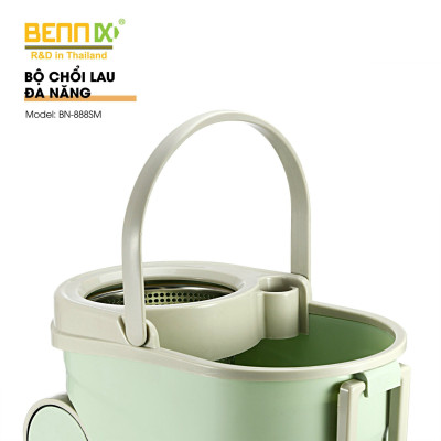 Cây Lau Nhà Tách Nước Bẩn Thông Minh, Chổi Lau Nhà Tự Vắt Xoay 360 Độ Bennix BN-888SM Kèm Thùng Có Bánh Xe- Hàng Chính Hãng