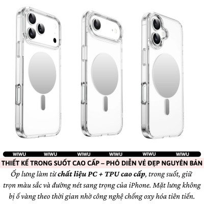 Ốp lưng trong suốt gương MirrorMag hỗ trợ selfie sạc từ tính nam châm magnetic không dây cho iPhone 17 Pro Max / 17 Air hiệu WIWU Mirror Viền TPU lưng PC chống ố, đệm khí chống sốc, viền bảo vệ camera - Hàng nhập khẩu