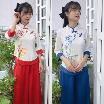 Đồ Lam Đi Chùa # Tàu Lụa Quần Váy # Hoa Sen iN # Quần Áo Nữ # Đồ Bộ Nữ