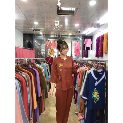 ĐỒ LAM ĐI CHÙA Cổ Ngôi Sao Vải Lụa Tằm Ướt