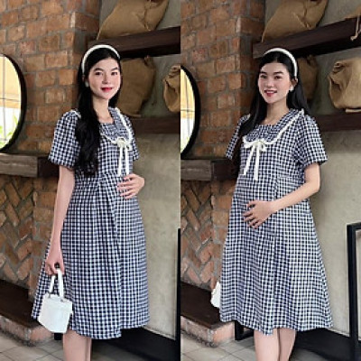 Đầm bầu Karo xếp ly cổ viền bèo xinh xắn, nhẹ nhàng baby nhẹ nhàng đáng yêu