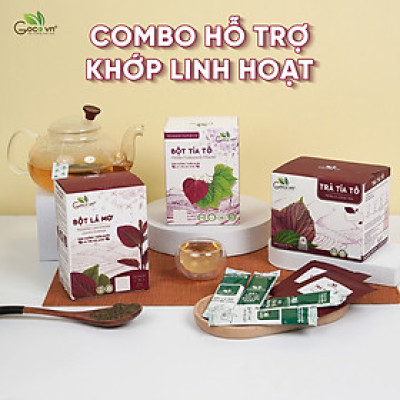 Combo Khớp linh hoạt (1 hộp Trà tía tô túi lọc 40g, 1 hộp Bôt tía tô 72g, 1 hộp Bột lá mơ 60g)