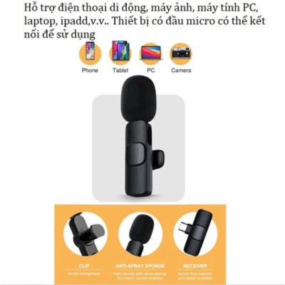 Micro Thu Âm không Dây Dành cho điện thoại Iphone IOS Cổng Lightningg , máy tính bảng PC Laptop Máy Ảnh chất lượng cao Hỗ Trợ Quay Video Livestream - hàng nhập khẩu