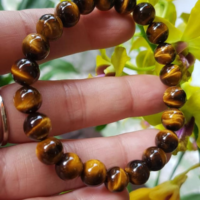 Vòng tay phong thuỷ may mắn nữ đá mắt hổ tự nhiên vàng nâu bóng mượt đẹp Size nữ vòng hạt 8mm Vòng hợp nữ mệnh kim mệnh thổ mệnh Thủy đeo tay đẹp ạ 