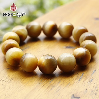 Vòng tay trơn đá thạch mắt hổ vàng tâm size hạt mệnh thổ , kim - Ngọc Quý Gemstones