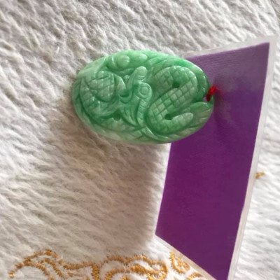 MẶT DÂY CHUYỀN HÌNH RỒNG OVAL LƯỢN  ĐÁ CẨM THẠCH XANH TƯƠI NHẸ TỰ NHIÊN  SIZE NHỎ NỮ CAO 34MM NGANG 23MM SÂU 3MM