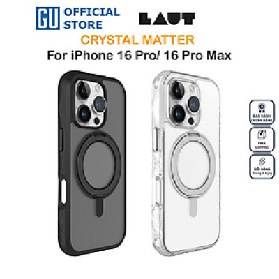Ốp LAUT Crystal Matter Cho iPhone 16 Series Vòng MagSpin Tích Hợp Sạc Không Dây Xoay 360 Độ Làm Chân Đế Hàng Chính Hãng