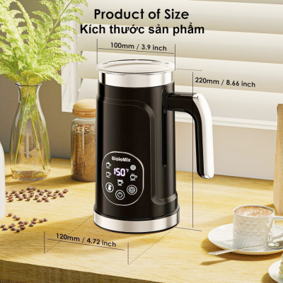 Máy tạo bọt sữa, cà phê, ca cao New Digital 5 trong 1 chuyên nghiệp thương hiệu Mỹ Biolomix BMF102E - Hàng nhập khẩu