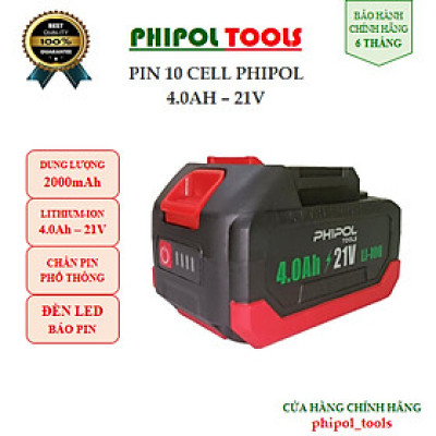 Pin 10 cell dung lượng 2000mAh PHIPOL TOOLS có đèn báo hiển thị dung lượng - Hàng Chính Hãng