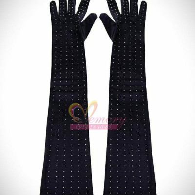 Găng tay lụa sang chảnh đính hạt sáng lấp lánh màu đen cho Cô dâu và Dạ hội, đi tiệc, sự kiện, lễ hội, chụp ảnh MS: 44365