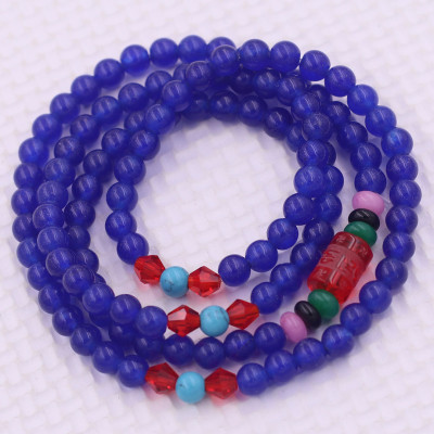Vòng chuỗi 108 hạt đá thạch anh xanh dương charm lục tự kim ngôn - hạt 8 ly ( size lớn ), vòng chuỗi niệm Phật, vòng chuỗi đeo tay