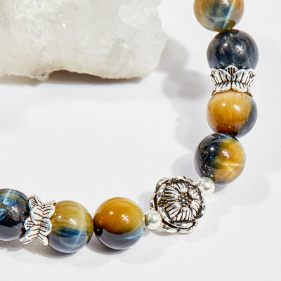 Vòng tay phong thủy nữ đá mắt ưng charm hoa sen 8mm mệnh thủy , mộc - Ngọc Quý Gemstones