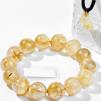 Vòng Tay Phong Thủy Nam Đá Thạch Anh Tóc Vàng (14mm) Mệnh Thổ, Kim Ngọc Quý Gemstones