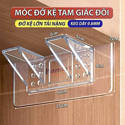 Móc Tam Giác Đôi Đỡ Kệ Gỗ Lớn Kê Giá Chia Ngăn Tủ Quần Áo Vách Nhựa Bếp Ke Góc L Dán Tường Siêu Dính