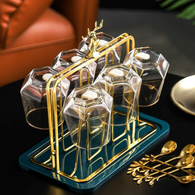 Khay Úp Ly, Giá Úp Cốc Mạ Vàng Hình Hươu Kèm Khay Sang Trọng