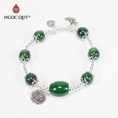 Vòng Đá Cẩm Thạch Sơn Thủy Phối Lu Thống & Charm Hoa Sen Mệnh Hỏa, Mộc Size Hạt 10mm - Ngọc Quý Gemstones