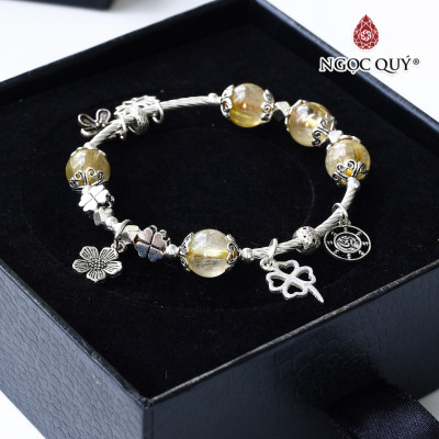 Vòng thạch anh tóc vàng phối charm bạc mệnh thủy, kim - Ngọc Quý Gemstones