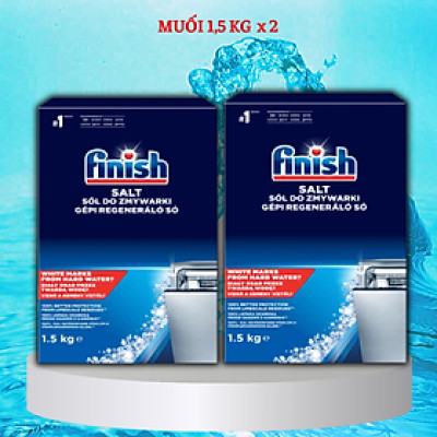Combo 2 hộp muối rửa bát finish dùng cho máy rửa bát 1,5kg (1.5kg x 2) chính hãng