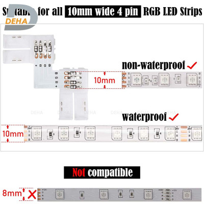Đầu nối chữ thập, chữ X, dấu cộng + 4 chân cho led dây dán 5050, 2835, 3528 RGB đổi màu connector 4P pin 10 mm  trang trí dán tường thạch cao, cây máy tính, màn hình, ti vi, TV, Gaming, Tiktok dán tường, chống nước bền đẹp- Chính hãng DEHA