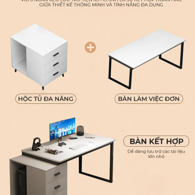 Bàn làm việc kèm tủ hồ sơ đa năng chất liệu gỗ MDF phủ melamine thương hiệu IGA - GM196