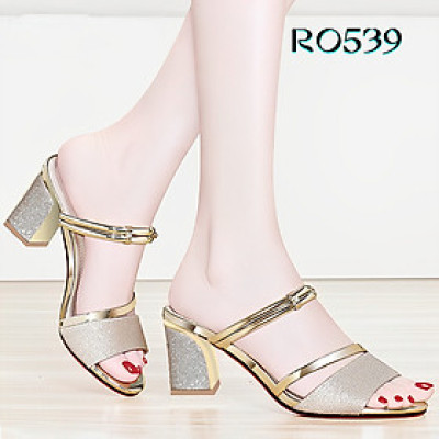 Giày cao gót nữ đẹp đế vuông 5 phân hàng hiệu rosata hai màu đồng bạc thời trang cao cấp ro539