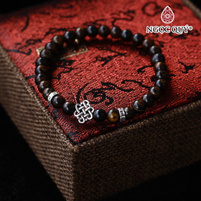 Vòng trầm sánh tròn 6mm phối charm bạc nút thắt đồng tâm - Ngọc Quý Gemstones