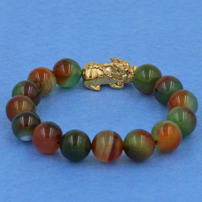 Chuỗi đeo tay thạch anh xanh nâu 12 ly - cẩn Tỳ Hưu inox vàng VTAXNTHV12 - hợp mệnh Mộc, mệnh Hỏa