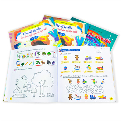 Combo 8 sách Tiền Tiểu học gồm Toán và Tiếng Việt cho bé 4-6 tuổi có App Bài Giảng cho bé sẵn sàng bước vào lớp 1