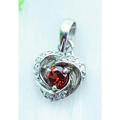 Mặt dây chuyền bạc 925 đính đá Garnet ngọc hồng lựu tự nhiên kiểu trái tim MDG2