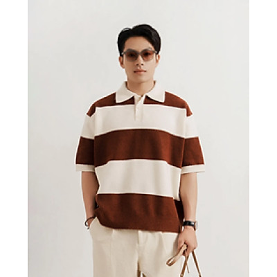 Áo polo dệt kim tay ngắn nam kẻ sọc. Loose - ROUTINE 10F25KNI008