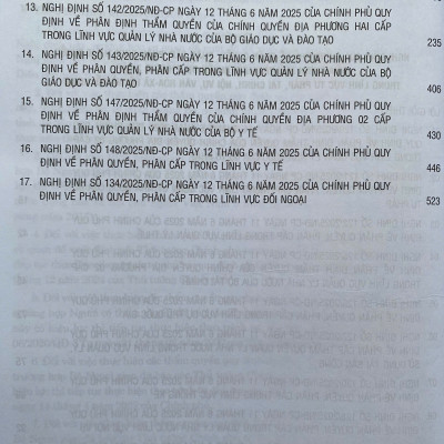  Hệ Thống Các Nghị Định Của Chính Phủ Về Phân Quyền, Phân Cấp, Phân Định Thẩm Quyền Giữa Chính Phủ Và Chính Quyền Địa Phương 2 Cấp Trong Lĩnh Vực Tư Pháp, Tài Chính, Nội Vụ, Văn Hoá - Xã Hội Và Đối Ngoại