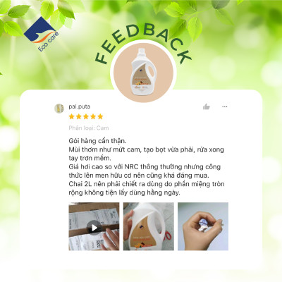 Nước rửa chén hữu cơ Bồ hòn hương Cam 4000ml thương hiệu Ecocare