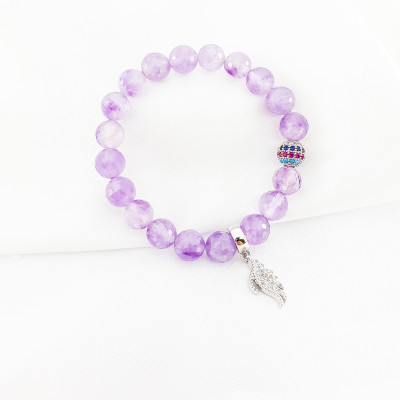 Vòng tay mệnh hỏa, thổ đá thạch anh tím mix charm cánh thiên thần
