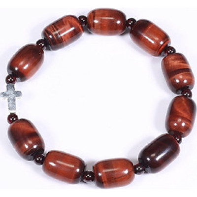 Vòng chuỗi mân côi đá thạch anh mắt hổ mix thánh giá bạc hạt đá 12mm - Ngọc Quý Gemstones