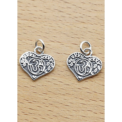 Combo 3 cái charm bạc hình trái tim họa tiết hoa văn treo - Ngọc Quý Gemstones