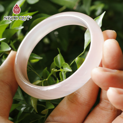 Vòng tay chalcedony hồng bản hẹ (bản 10 - 11mm) - Ngọc Quý Gemstones