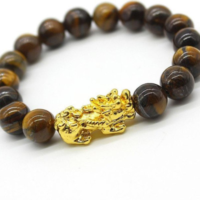 Combo Vòng Đeo Tay phong thủy đá Mắt Hổ tự nhiên, đính Tì Hưu, Kèm hộp đựng lót lụa vàng.